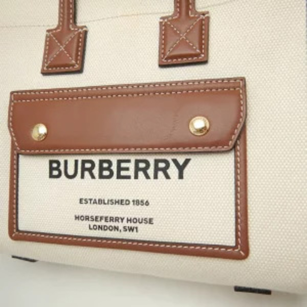 BURBERRY Freya Tote Bag Canvas Leather Tan - Picture 6 of 9